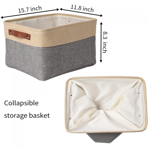 Baywell Beige Storage Basket, Tall Rectangular Shelf Baskets Canvas  Collapsible Storage Bins with Handles for Organizing Living Room,  12.60*8.27*4.72