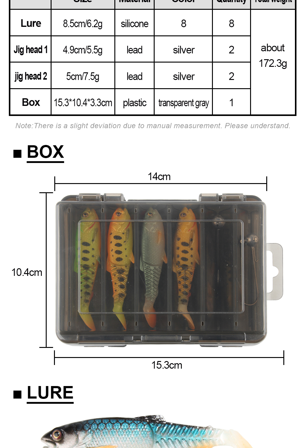 Spinpoler Soft Fishing Lure 8pcs Mixed Color With Lead Jig head hook kit  Artificial Bait Fishing Tackle Swimbait BassPikePerch