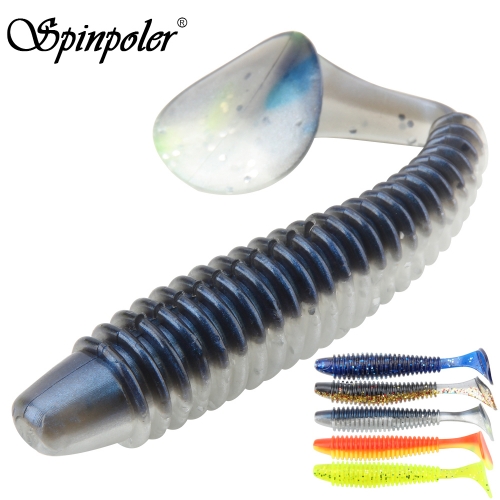 Spinpoler 4.70.4oz Worms Soft Bait T tail Swimbait Fishing Lure Artificial Double Color