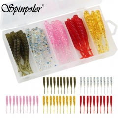 Spinpoler Fishing Lure Kit 50pcs Rocking Fish Soft Bait 4cm/3g Worm Dropshot Ice Fishing Plastic Silicone Bait Use Jig Head Shad