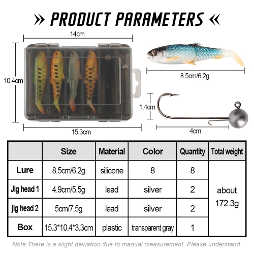 Spinpoler Soft Fishing Lure 8pcs Mixed Color With Lead Jig head