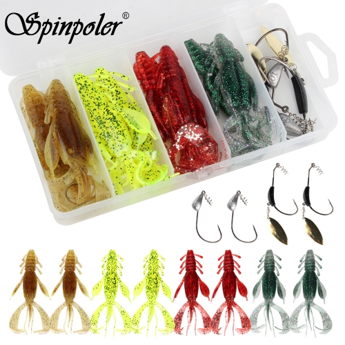 Spinpoler Soft Shrimp Fishing Bait With Lead Jig Head Sharp Hook kit 12pcs set Swimbait Wobbler Silicone Lure Fishing Tackle set