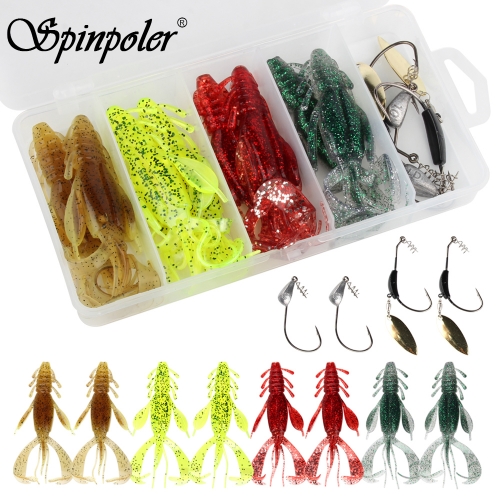 Isca de pesca Spinpoler para camarão macio com chumbo Jig Head Sharp Hook kit 12 unidades Conjunto Swimbait Wobbler Silicone Lure Equipamento de pesca