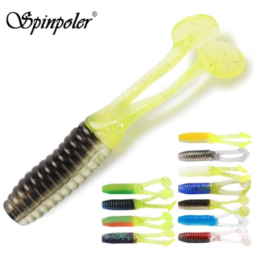 Spinpoler Fish Soft Plastic Lures Double Tail 45mm 1g Fishing Bait Crappie Frog Grub Tails Grubs Swim Baits Swimming Bass Trout