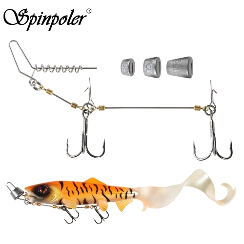 Spinpoler – système de brochet Stinger, plate-forme avec hameçon de pêche plombé pour appâts à queue courbée et alose