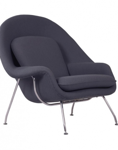 Mid Century Saarinen Style Womb Chair and Ottoman - Dark Grey Cashmere Wool Blend