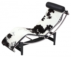 Le Corbusier LC-4 Style Replica Chaise Lounge Chair Mid Century Modern Classic With Premium Black Genuine Leather and Stainless Steel Frame