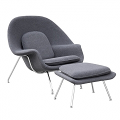 Mid Century Saarinen Style Womb Chair and Ottoman - Dark Grey Cashmere Wool Blend