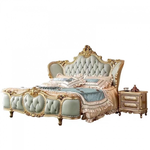 Bedroom Furniture,Antient Style,Solid Wood Bed,Carved Bed,Leather Bed,Bedside Cabinet