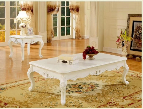 Classic furniture,ancient style,wooden coffee table,carved by hands.White.
