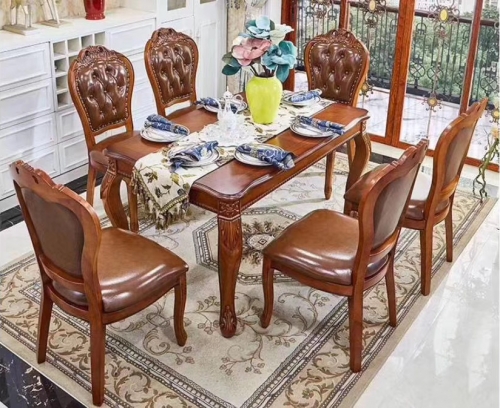 Classic furniture,ancient style,Best Choice Products 7-Piece Wooden Kitchen Table Dining Set Leather back /seat, 6 Chairs