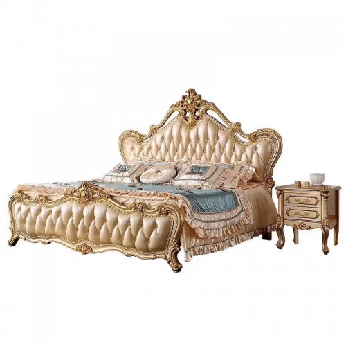 Bedroom Furniture,Ancient Style,Leather Bed,Carved Bed,Bedside Cabinet
