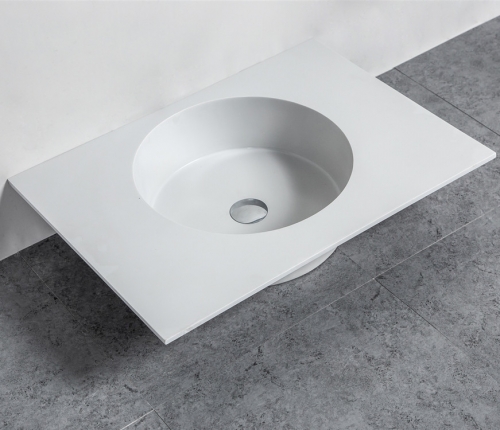 One piece white acrylic solid surface artificial stone sink wash basin