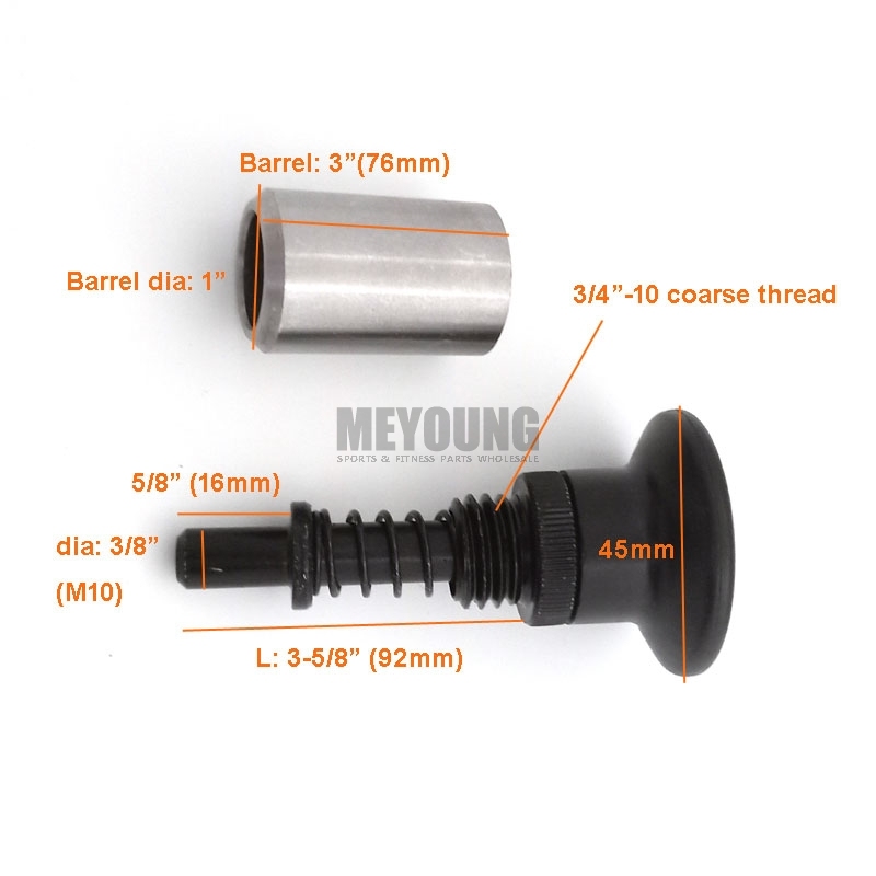 3/8" Diameter With 3/4"-10 Coarse Thread 3" Barrel Spring Loaded Release Pop Pin 6886