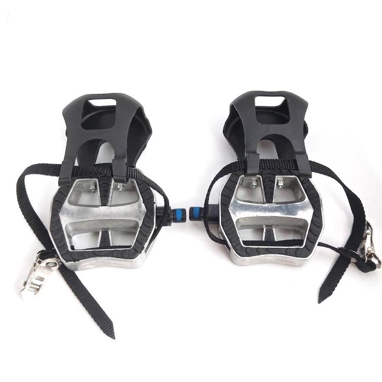 Commercial Bearing Aluminum Body Spin Bike Pedals With Toe Clip Straps JD-303V
