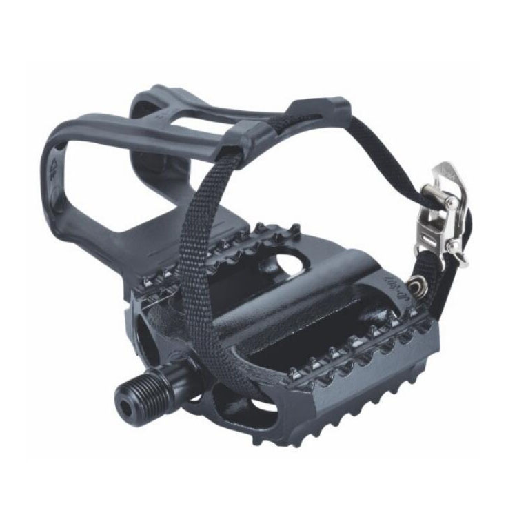 Aluminum Body Spining Bike Pedals With Toe Clip Straps JD-307V