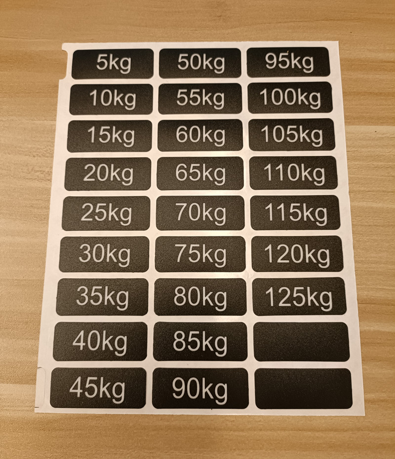 Weight stack sticker, 5-125KGS, #6375