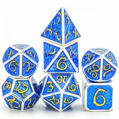 Silver with Golden Font and Blue Enamel Metal dice（Clouds Dragon ）with Metal Box