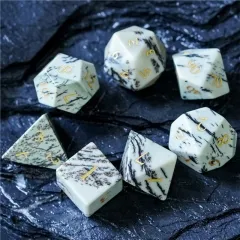 Jasper Gemstone Dice Black PU leather Hexagon Box