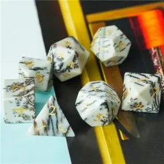 Jasper Gemstone Dice Black PU leather Hexagon Box