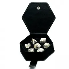 Jasper Gemstone Dice Black PU leather Hexagon Box