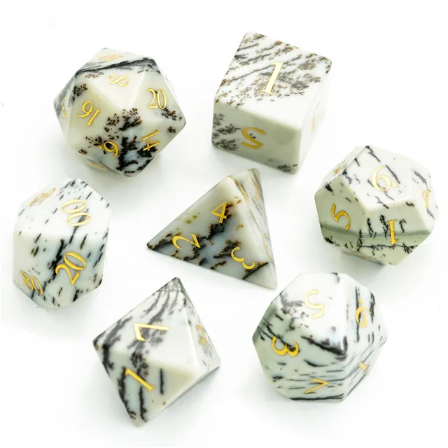 Jasper Gemstone Dice Black PU leather Hexagon Box