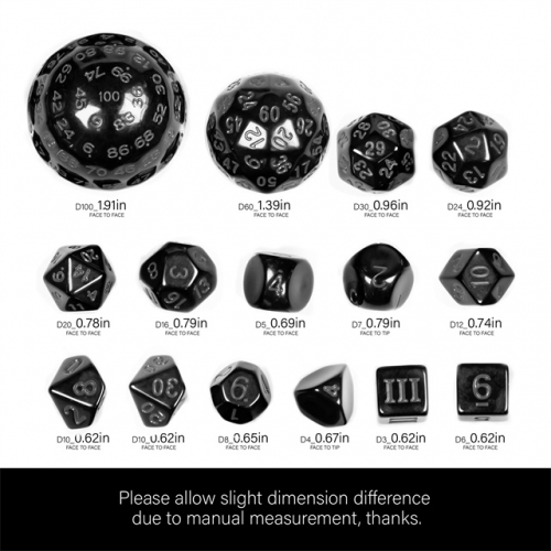 HS DICE Polyhedral Dice Set For D&D & RPG – Includes D100, D60, D30 + Standard 7-Piece Set (Black) - View #13