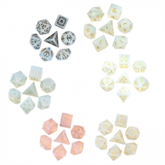 Opalite Semi-Precious Gemstone Dice with Black PU leather Hexagon Box