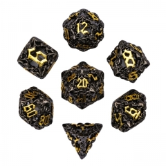 Hollow Black&Golden Metal  Dice (Dragon&Flower)