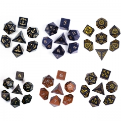 Blue Sand Stone Gemstone Dice with Black PU leather Hexagon Box