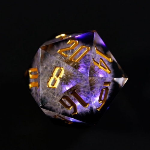 Handmade Dandelion 55mm D20 Dice (LED Wireless Charging )