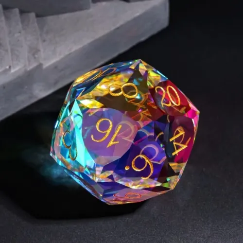 30mm D20 Rainbow Crystal Glass Dice (Brick Veneer)