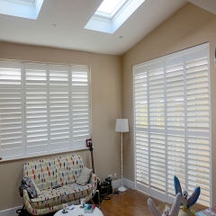 Round wooden white louver plantation shutters for window and door