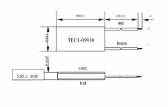 Peltier module TEC1-09910 25mm*50mm*3.05mm both wires on the side 25mm