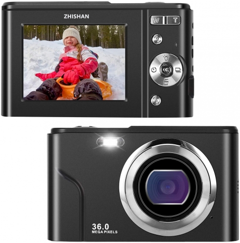 ZHISHAN Digital Camera,1080P Mini Kid Camera Vlogging Camera Video Camera LCD Screen 16X Digital Zoom 36MP Rechargeable Point and Shoot Camera for Com