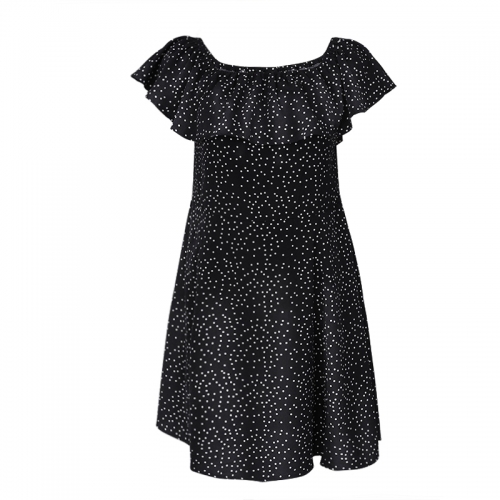 summer fashion lady ruffle dress black dot mini dress