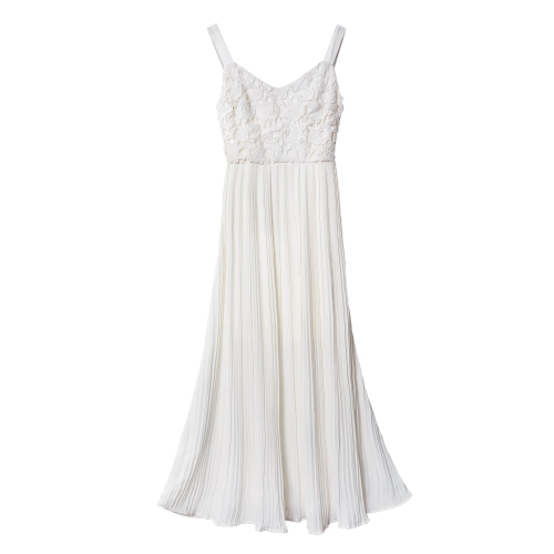 Women clothing casual white lace pleated maxi dress