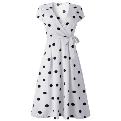A line fashion print women polka dot wrap dress for lady
