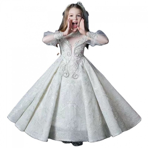 2023 Baby Girl Long Sleeve Dress Summer Short Sleeve Pleat Skirt Elegant Wedding dress