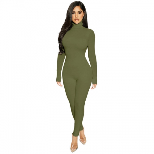 Jumpsuit Women One-piece Shorts Jumpsuit Women's Long Sleeve Ribbed V-neck Bodycon Short Jumpsuit