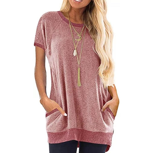 Womens 2023 Fall Short Sleeve T-shirts Casual Tunic Tops for Leggings Loose Soft Blouses with Pocket