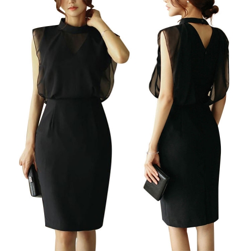 Summer elegant black gauze professional women's clothing fashion simple sleeveless formal occasion office casual dress
