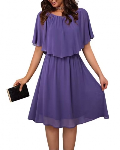 Fashion Women Chiffon Solid Color Sleeveless Ruffled Dress Women Casual Dress
