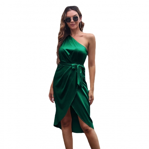 Women's Spring Fashion 2023 One Shoulder Ruched Bodycon Dresses Sexy Fitted Cocktail Party Dress