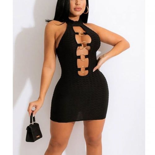 Women Sleeveless Hollow Out Mini Dress Club Backless Halter Bodycon Sexy Streetwear Ladies Casual Dresses for Party