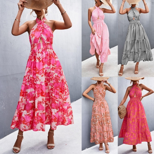 Summer Women Backless Print Bohemia Dress Women Casual Dress