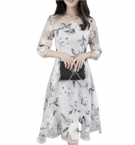 Casual Dresses   View larger image Add to Compare  Share Women's casual dresses huge swing skirt organza three-quarter sleeve round neckline dresses w