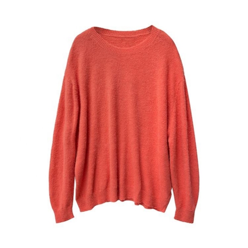 Autumn and winter new loose casual sweater crewneck long sleeve solid color women's knitted sweater