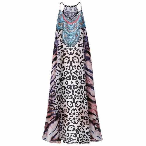 woman summer leopard long plus size maxi dress sleeveless