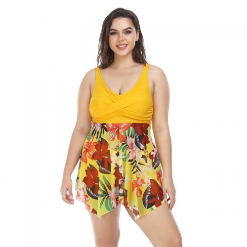Swimdress Floral Skirted Swimsuit Elegant Women Crossover One Piece OEM Service Plus Size Women's Clothing Adults Support 1000